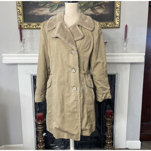 Vintage Bonders Camel Coat Khaki Faux Fur Fleece Lined Large